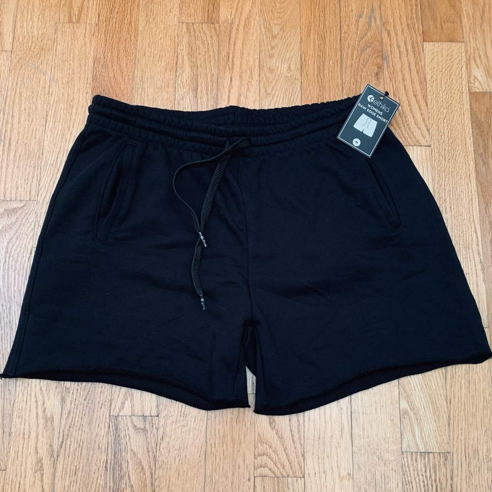 NWT Ethika Women's Shorts M , Black Elastic Drawstring, Relaxed Fit, Raw Hem